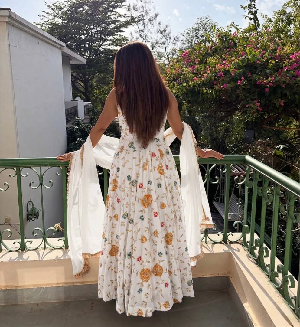 Pristine White Floral Couture Set - Daytime Festive Wear